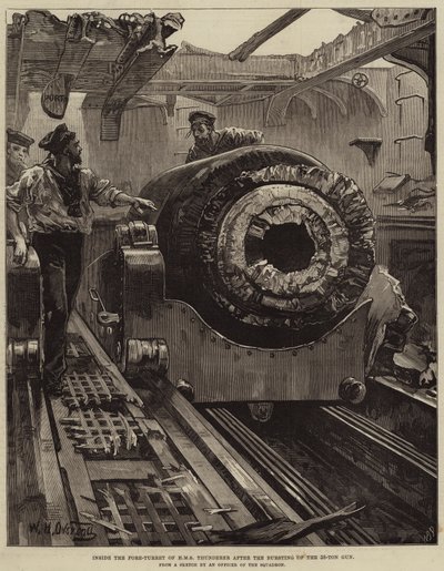 Dentro de la Torre de Proa del HMS Thunderer después de la Explosión del Cañón de 38 Toneladas de William Heysham Overend