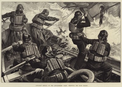 Servicio de Bote Salvavidas en la Costa de Lincolnshire, lanzando el Cohete de Mano de William Heysham Overend