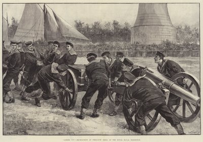 ¡Preparar! Marineros en ejercicio de cañón de campo en la Exposición Naval Real de William Heysham Overend