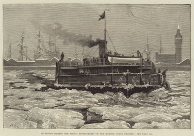 Liverpool durante la helada, dificultades del tráfico del ferry de Mersey de William Heysham Overend