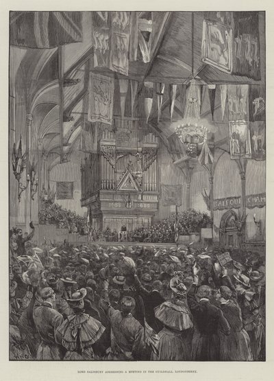 Lord Salisbury dirigiéndose a una reunión en el Guildhall, Londonderry de William Heysham Overend
