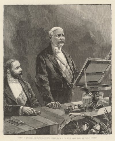 Reunión de la Sociedad Geográfica Real, lunes 5 de mayo, en el Royal Albert Hall, Sr. Stanley hablando de William Heysham Overend