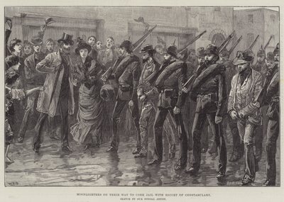 Moonlighters en su camino a la cárcel de Cork con escolta de la policía de William Heysham Overend