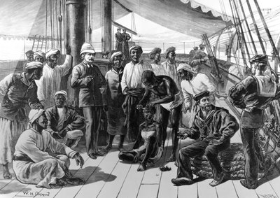 El Sr. Stanley y algunos de sus seguidores africanos a bordo del HMS Industry, publicado en 