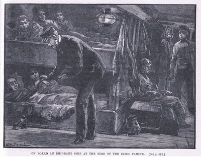 A bordo de un barco de emigrantes en la época de la hambruna irlandesa AD 1846 de William Heysham Overend