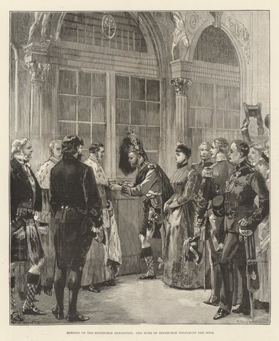 Apertura de la Exposición de Edimburgo, el Duque de Edimburgo abriendo la puerta de William Heysham Overend