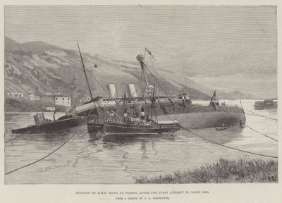 Posición del HMS Howe en Ferrol después del primer intento de levantarlo de William Heysham Overend