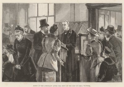 Escena en el Almirantazgo tras la noticia de la pérdida del HMS Victoria de William Heysham Overend