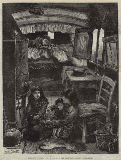 Bocetos de la vida gitana, interior de una caravana cerca de Latimer-Road, Notting-Hill de William Heysham Overend