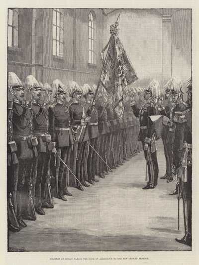 Soldados en Berlín prestando juramento de lealtad al nuevo emperador alemán de William Heysham Overend