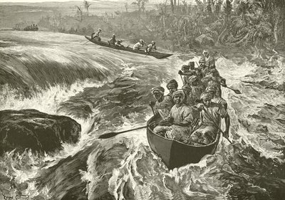 Stanley navegando los rápidos del Congo de William Heysham Overend