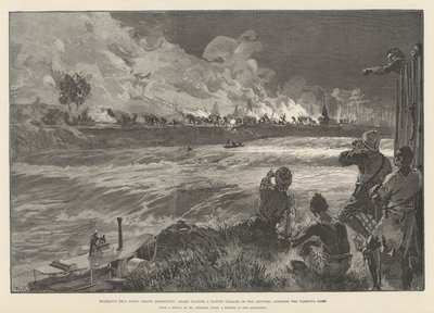 Expedición de Socorro de Emin Pasha de Stanley, árabes asaltando una aldea nativa en el Aruwimi, frente al campamento de Yambuya de William Heysham Overend