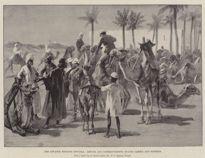El Avance hacia Dongola, Artistas y Corresponsales comprando Camellos y Burros de William Heysham Overend