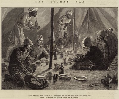 La guerra afgana, tienda de campaña del cuarto batallón de rifles en Basawul de William Heysham Overend