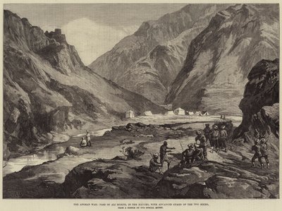 La guerra afgana, paso de Ali Musjid, en el Khyber, con la vanguardia de los 14º Sijs de William Heysham Overend