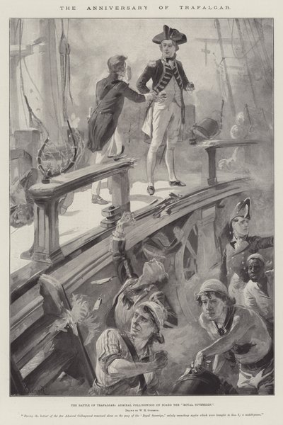 El aniversario de Trafalgar, la batalla de Trafalgar, almirante Collingwood a bordo del Royal Sovereign de William Heysham Overend