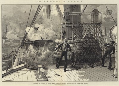 El Bombardeo de Alejandría, Explosión de un Proyectil a Bordo del HMS Alexandria, Escape Milagroso del Comandante de Estado Mayor Hosken de William Heysham Overend