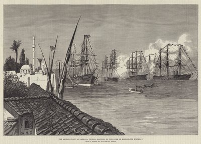 La flota británica en Larnaca, Chipre, saludando en el cumpleaños del Duque de Edimburgo de William Heysham Overend