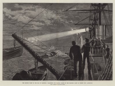 La Flota Británica en el Mar de Mármara, buscando Torpederos con la Luz Eléctrica a Bordo del HMS Agincourt de William Heysham Overend