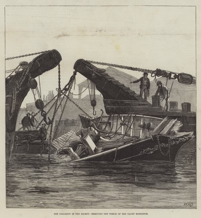 La colisión en el Solent, removiendo los restos del yate Mistletoe de William Heysham Overend