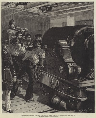 La crisis en Egipto, entrenando los cañones del HMS Sultan en Alejandría de William Heysham Overend