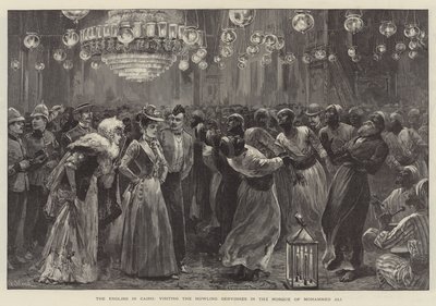 Los ingleses en El Cairo, visitando a los derviches aulladores en la mezquita de Mohammed Ali de William Heysham Overend
