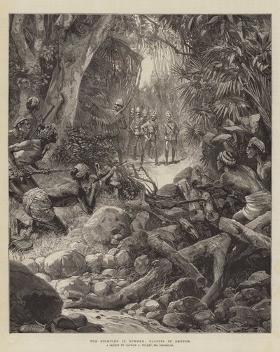 La lucha en Birmania, dacoits en emboscada de William Heysham Overend