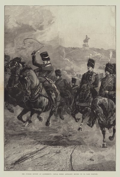 La revisión del jubileo en Aldershott, Artillería Real a Caballo moviéndose para tomar posición de William Heysham Overend