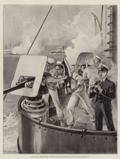 Las Maniobras Navales, Cañones de Fuego Rápido Hotchkiss en la Cima Militar de William Heysham Overend