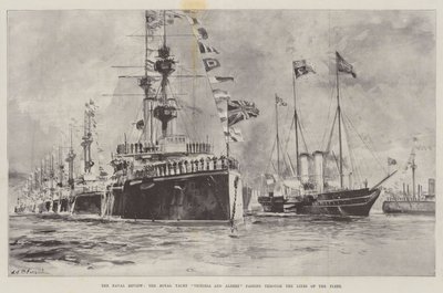 La Revista Naval, el yate real Victoria y Albert pasando por las líneas de la flota de William Heysham Overend