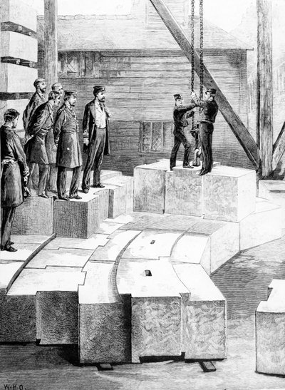El nuevo faro de Eddystone: El establecimiento de corte de piedra en Oreston, ilustración de 