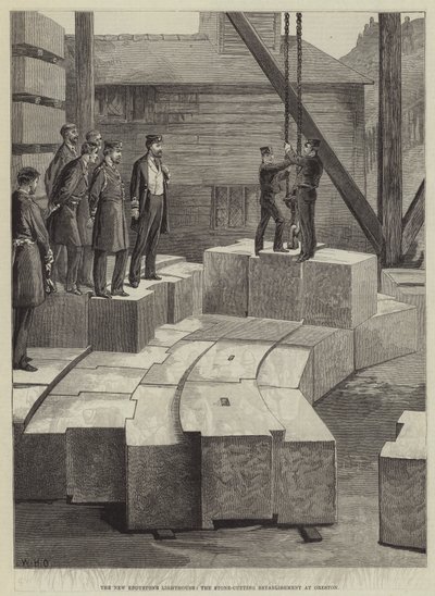 El nuevo faro de Eddystone, el establecimiento de corte de piedra en Oreston de William Heysham Overend