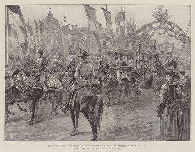 El príncipe heredero y la princesa recién casados de Rumania en Bucarest, llegando al Palacio Real de William Heysham Overend
