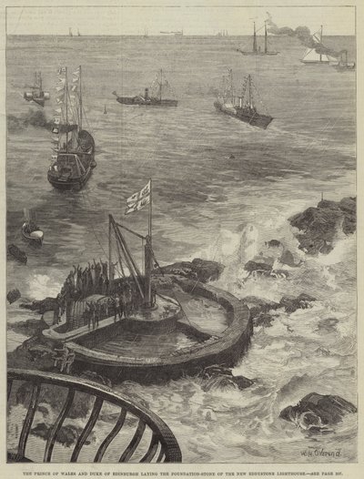 El Príncipe de Gales y el Duque de Edimburgo colocando la piedra fundamental del nuevo Faro de Eddystone de William Heysham Overend