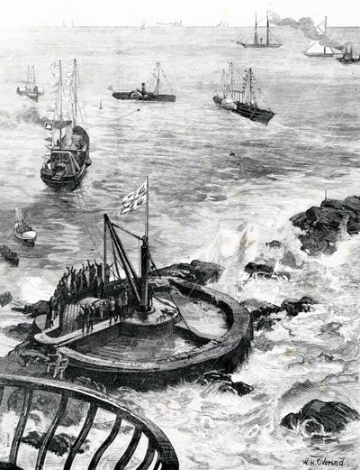 El Príncipe de Gales y el Duque de Edimburgo colocando la primera piedra del nuevo faro de Eddystone, ilustración de 