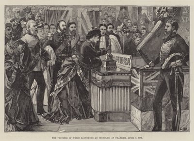 La Princesa de Gales lanzando un acorazado, en Chatham, 7 de abril de 1875 de William Heysham Overend
