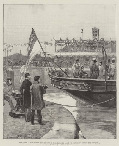 La reina en Manchester, Su Majestad, en el yate de la Almirantazgo Enchantress, inaugurando el Canal de Navegación de William Heysham Overend