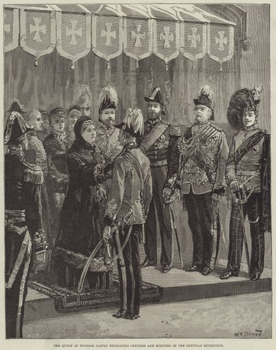 La Reina en el Castillo de Windsor decorando a Oficiales y Soldados de la Expedición Egipcia de William Heysham Overend