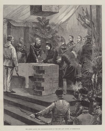 La Reina colocando la primera piedra de los Nuevos Tribunales de Justicia, en Birmingham de William Heysham Overend