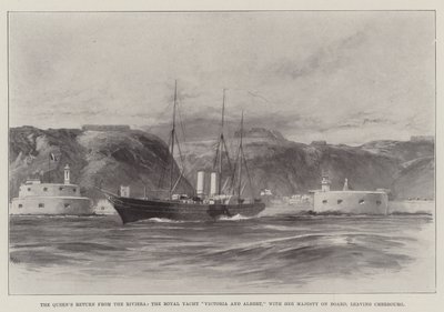 El Regreso de la Reina de la Riviera, el Yate Real Victoria y Albert, con Su Majestad a Bordo, saliendo de Cherburgo de William Heysham Overend