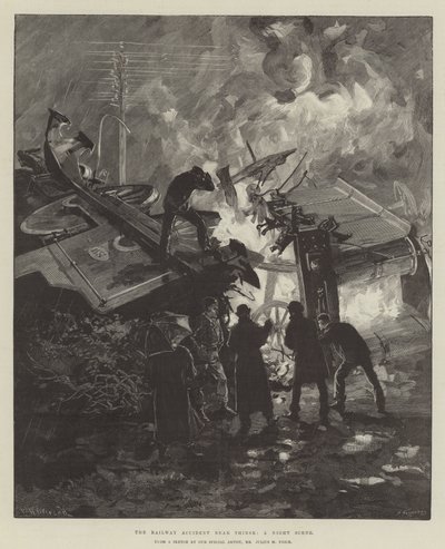 El accidente ferroviario cerca de Thirsk, una escena nocturna de William Heysham Overend