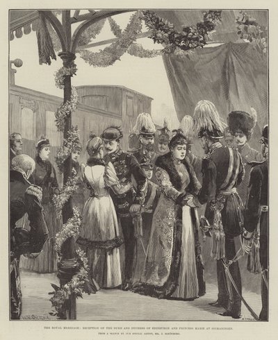El matrimonio real, recepción del Duque y la Duquesa de Edimburgo y la Princesa María en Sigmaringen de William Heysham Overend