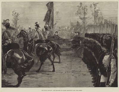 La Revisión Real, la Brigada de Guardias desfilando ante la Reina de William Heysham Overend