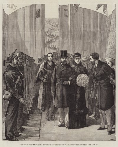 La visita real a Swansea, el Príncipe y la Princesa de Gales inaugurando el nuevo muelle de William Heysham Overend