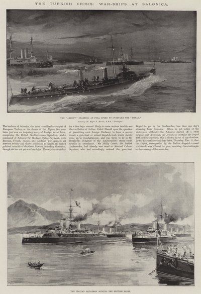 La crisis turca, buques de guerra en Salónica de William Heysham Overend