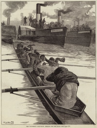 La carrera de botes de la universidad, preparándose para la carrera de William Heysham Overend