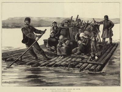 La guerra, una familia campesina búlgara cruzando el Danubio de William Heysham Overend