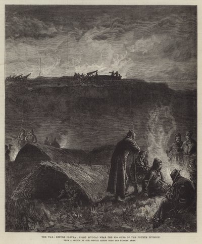 La guerra, antes de Plevna; Bivouac nocturno cerca de los grandes cañones de la Cuarta División de William Heysham Overend