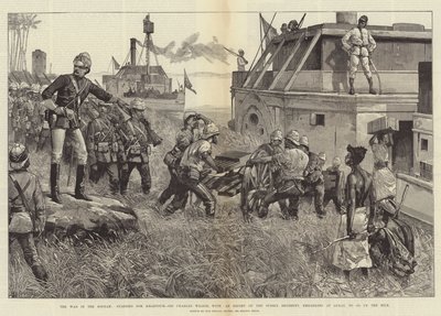 La guerra en Sudán, partiendo hacia Jartum, Sir Charles Wilson, con una escolta del regimiento de Sussex, embarcando en Gubat, para subir por el Nilo de William Heysham Overend