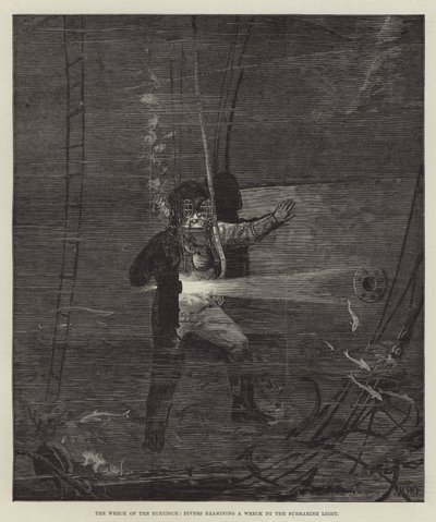 El Naufragio del Eurydice, Buceadores examinando un Naufragio con la Luz Submarina de William Heysham Overend